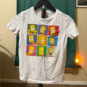 White T-Shirt with Bart Simpson Cartoon Print